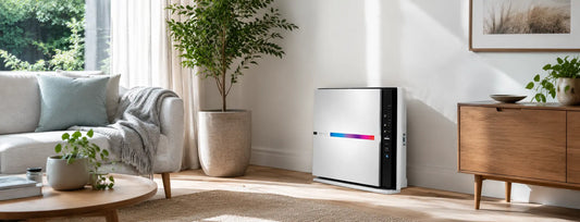 Air purifier placed with clear airflow in a tidy NZ home bedroom and lounge setup